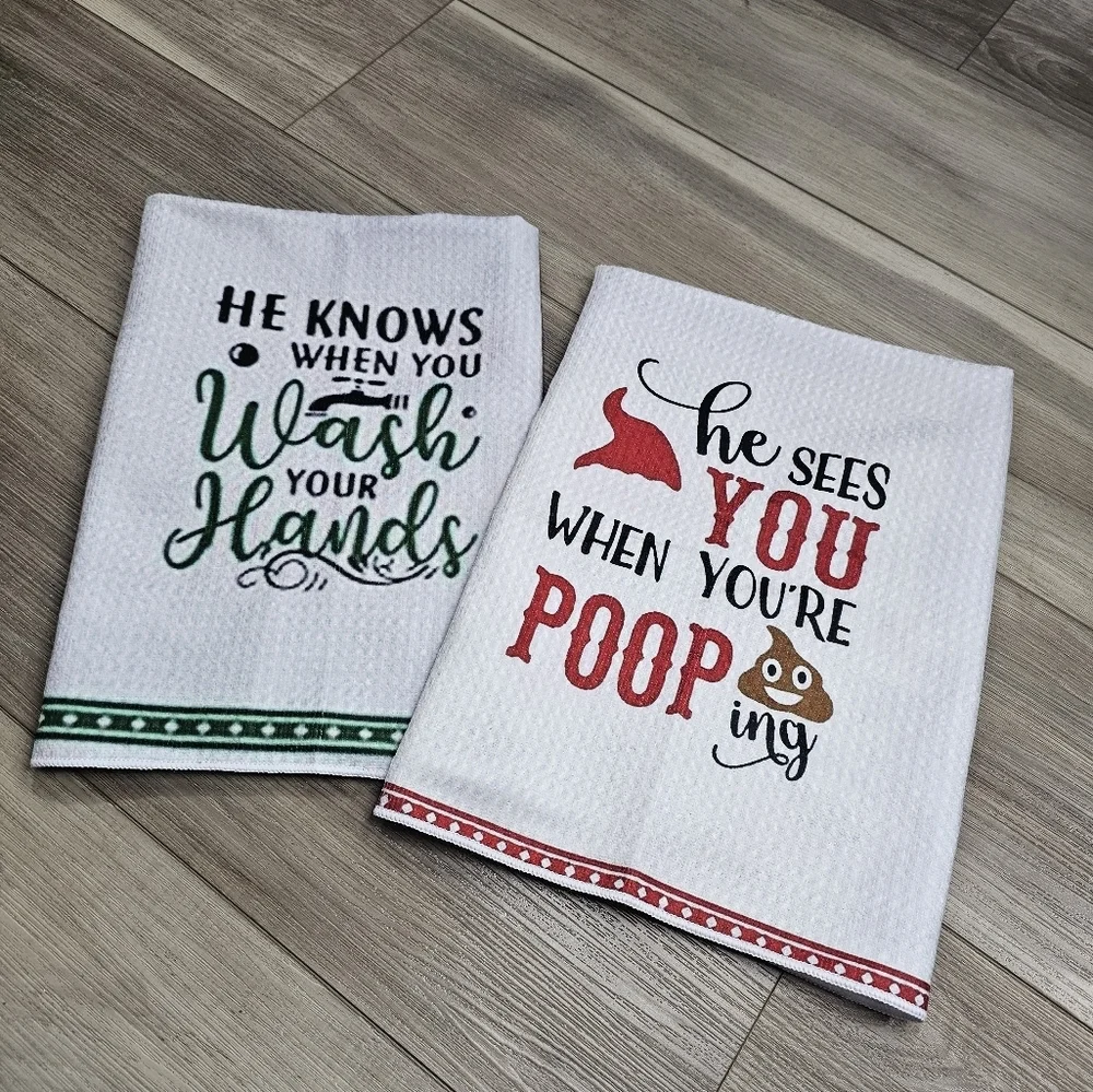 2 Pack Funny Christmas Bathroom/Kitchen Towels